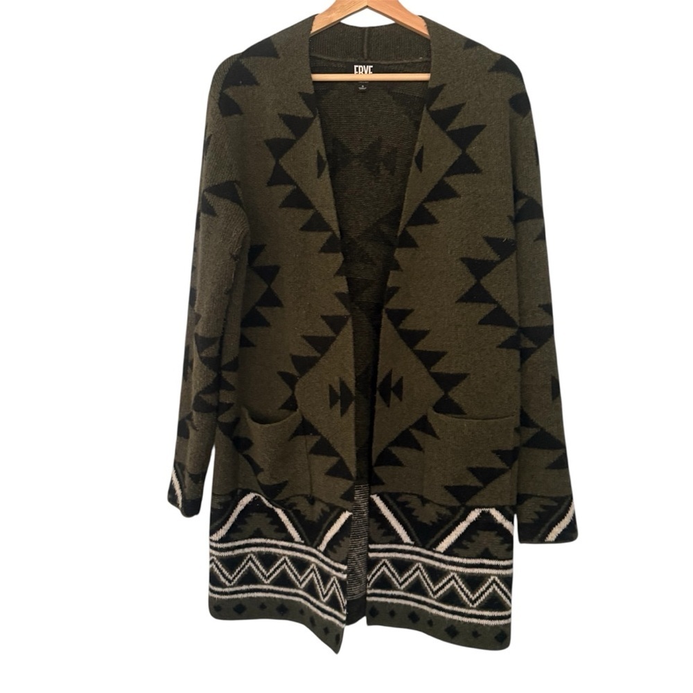 Frye Women's The Cozy Cardigan, Green (Burnt Olive Combo), Size S - Picture 2 of 11
